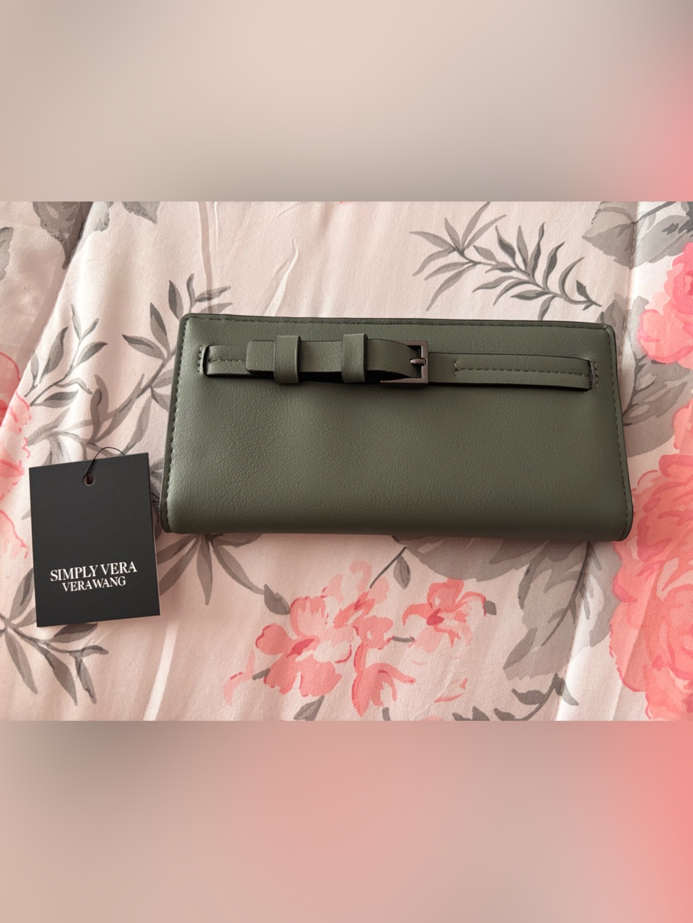 Simply Vera Vera Wang Olive Green Vegan Leather Continental Wallet with Buckle